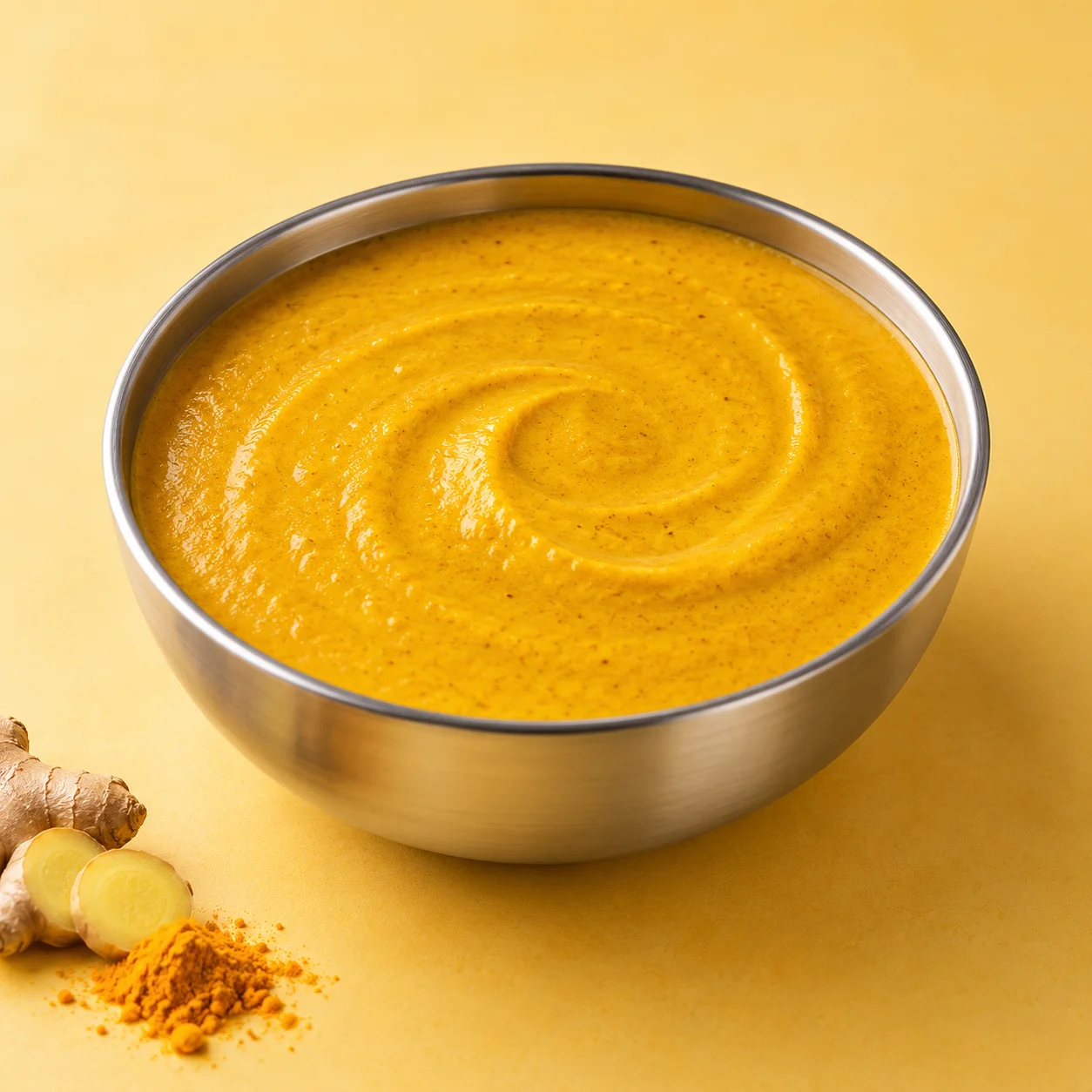 Illustrative Yellow Gravy in a steel bowl